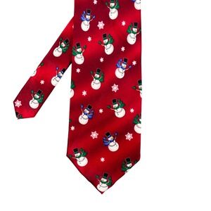 Holidays Red Snowman Silk Necktie Mens One Size Christmas Snowflake Festive
